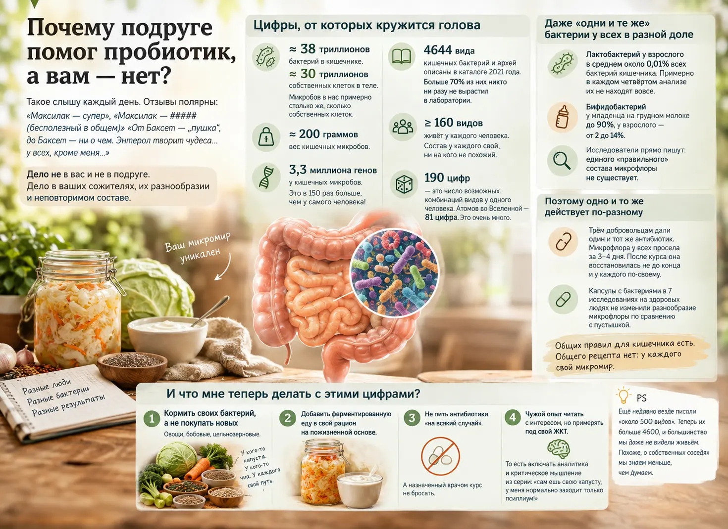 Микроорганизмы в кишечнике человека (более 1000 видов) 2 Полезная информация в цифрах про микроорганизмы в кишечнике человека